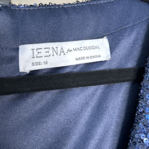 NWT IEENA for MAC DUGGAL Midnight Sequined Long Sleeve Gown High Slit - Picture 3 of 12